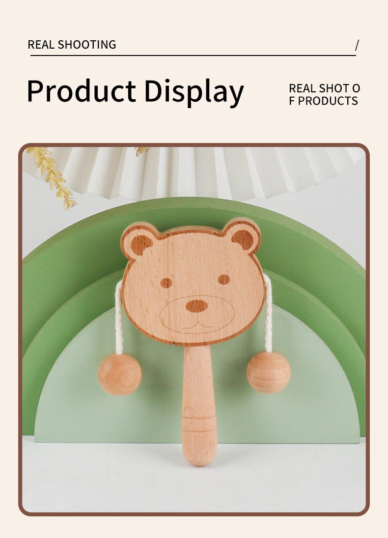 Wooden Cartoon Rattle for Babies - Newborn Safe Teething Toy, Traditional Early Education Hand Bell for Infants