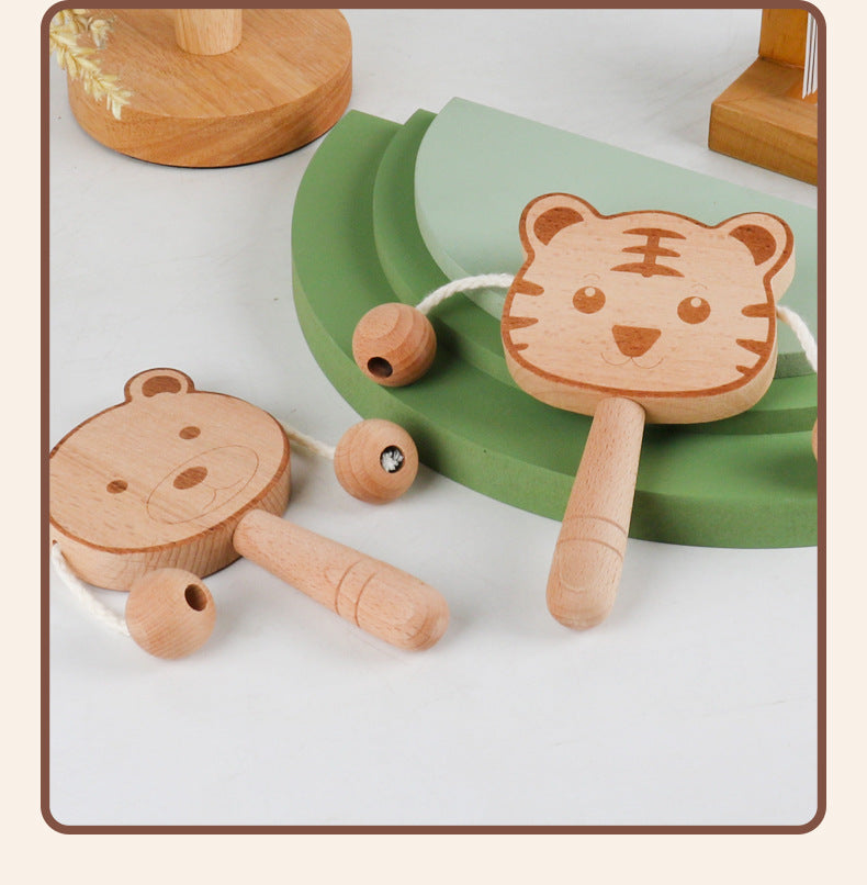 Wooden Cartoon Rattle for Babies - Newborn Safe Teething Toy, Traditional Early Education Hand Bell for Infants