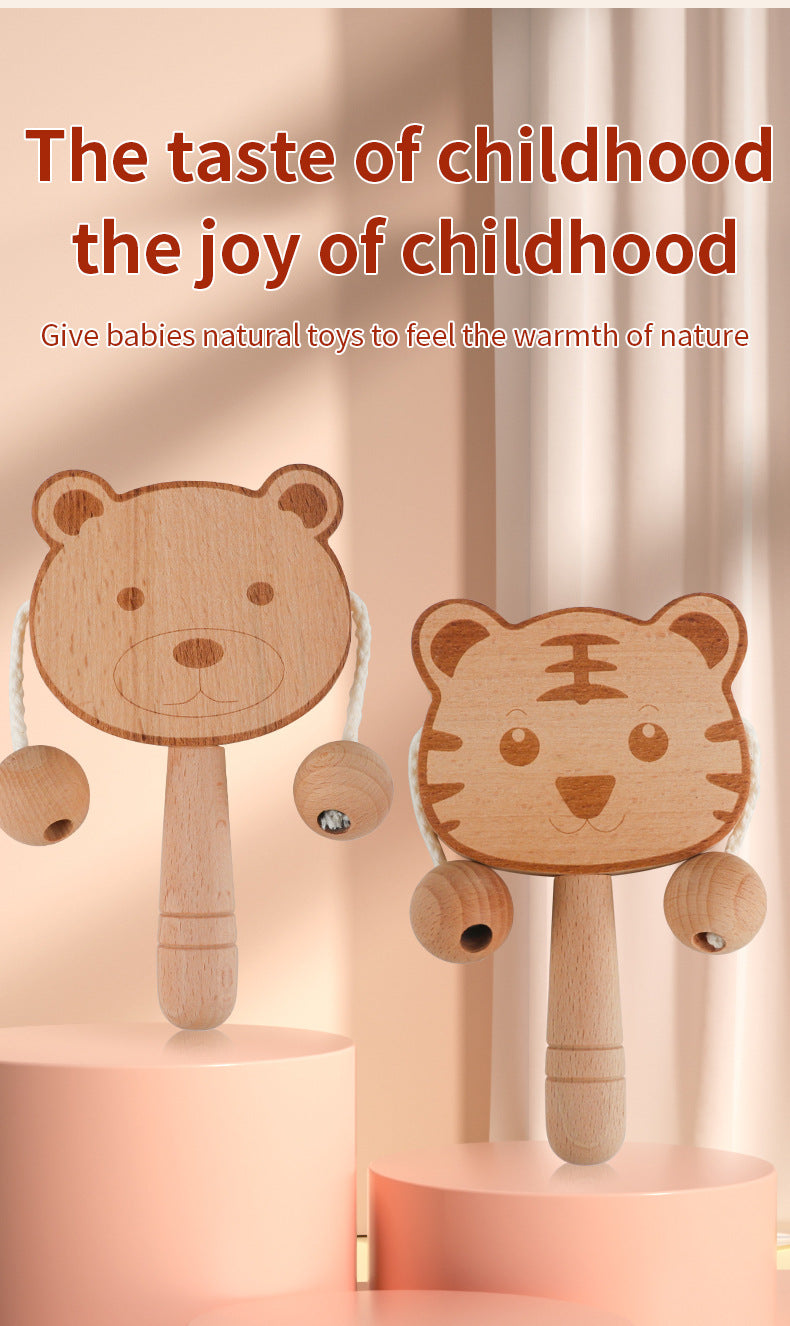 Wooden Cartoon Rattle for Babies - Newborn Safe Teething Toy, Traditional Early Education Hand Bell for Infants