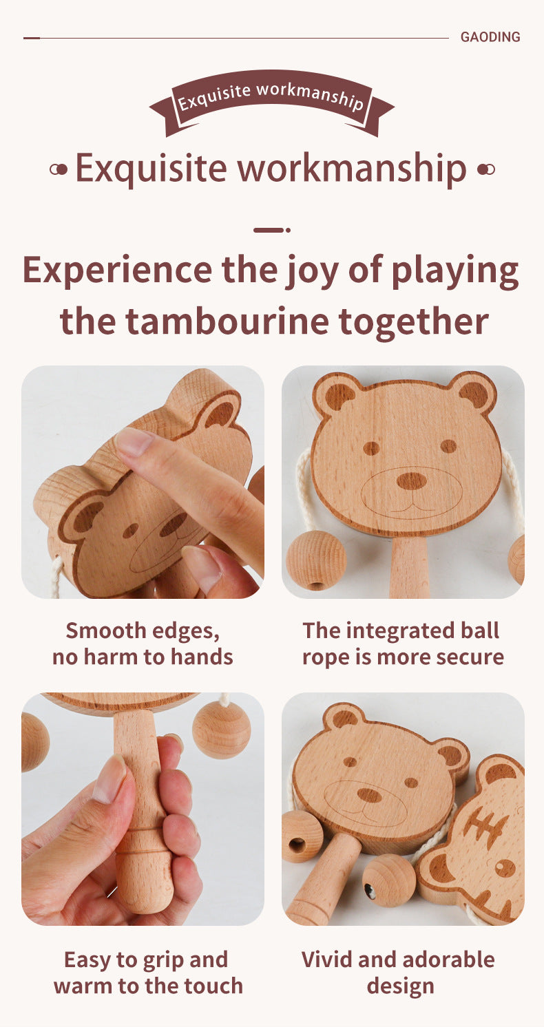 Wooden Cartoon Rattle for Babies - Newborn Safe Teething Toy, Traditional Early Education Hand Bell for Infants