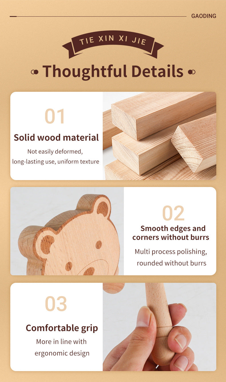 Wooden Cartoon Rattle for Babies - Newborn Safe Teething Toy, Traditional Early Education Hand Bell for Infants