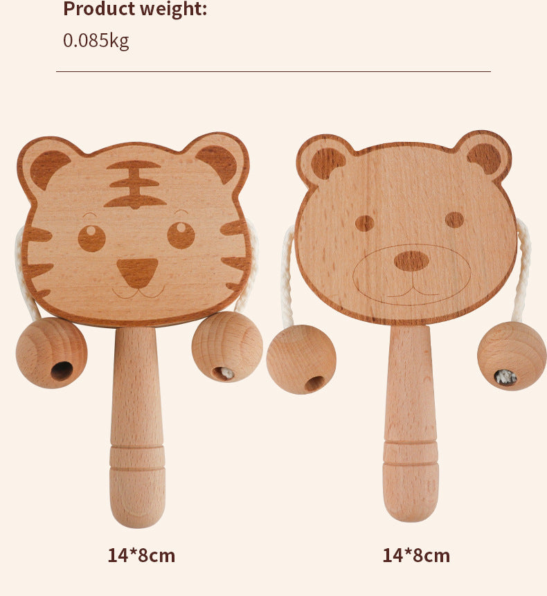 Wooden Cartoon Rattle for Babies - Newborn Safe Teething Toy, Traditional Early Education Hand Bell for Infants