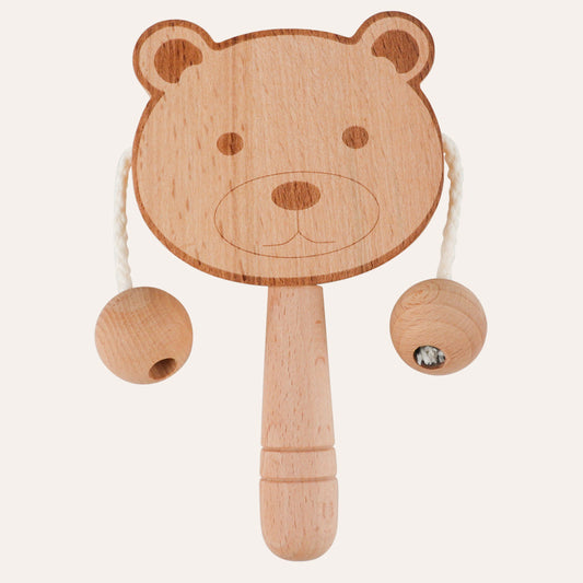 Wooden Cartoon Rattle for Babies - Newborn Safe Teething Toy, Traditional Early Education Hand Bell for Infants